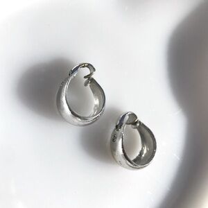 Clip on silver tone wide huggie earrings